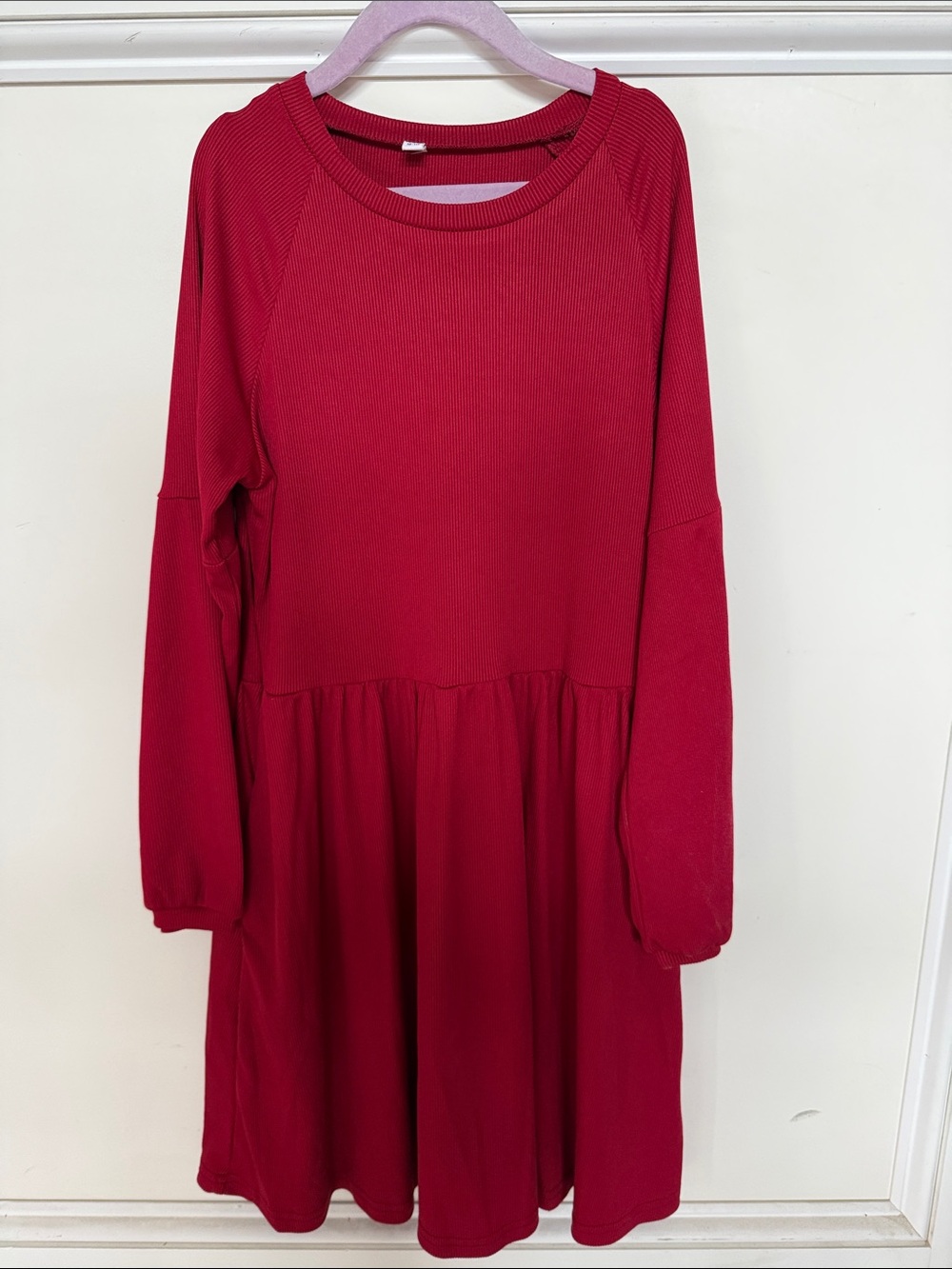 Girls' Red Long-Sleeve Casual Knit Dress